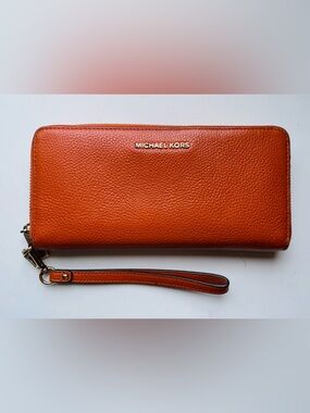 Michael Kors Orange Pebbled Leather Zip Wristlet